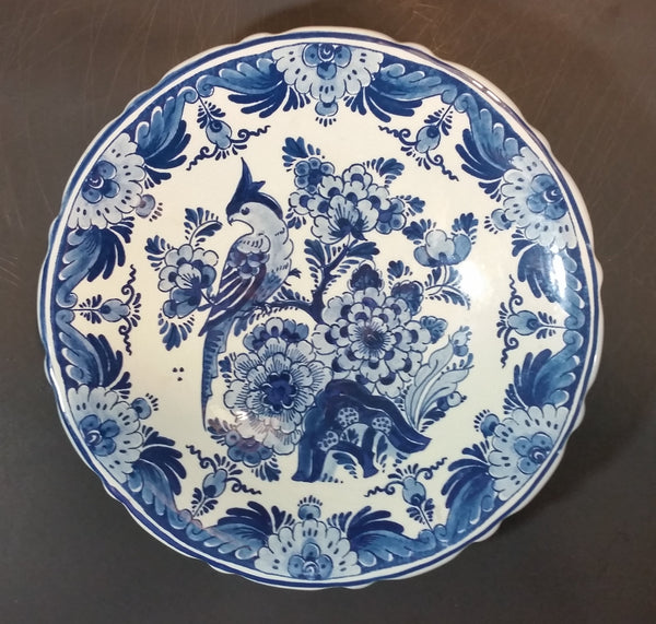 Rare 1960s Konig Delft Blauw Holland Hand Painted Bird and Flowers Wall Plate - 8" - Treasure Valley Antiques & Collectibles