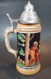Vintage Jagerlatein German Stoneware  Lidded Beer Stein - Men Drinking At a Table - Treasure Valley Antiques & Collectibles