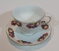 1959-1964 Queen Anne Bone China Fruit Pattern 8248 Teacup and Saucer - Treasure Valley Antiques & Collectibles