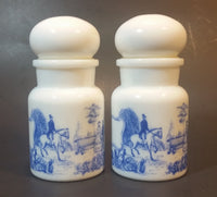 Vintage 1960s Belgium Milk Glass Apothecary Spice Jar Lidded Containers Set of 2 - Treasure Valley Antiques & Collectibles