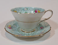 1930s Paragon Evangeline Aqua Blue Pattern Teacup and Saucer - Treasure Valley Antiques & Collectibles