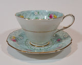 1930s Paragon Evangeline Aqua Blue Pattern Teacup and Saucer - Treasure Valley Antiques & Collectibles