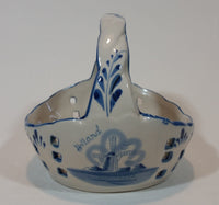 Vintage Delft Blue Handpainted Porcelain Windmill Basket - Designed By T.S. Holland - Treasure Valley Antiques & Collectibles