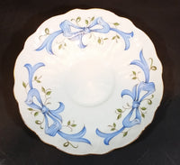 1960s Aynsley Fine Bone China "December Christmas Rose" Saucer with Blue Bows and Vines - Treasure Valley Antiques & Collectibles