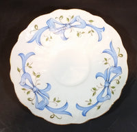 1960s Aynsley Fine Bone China "December Christmas Rose" Saucer with Blue Bows and Vines - Treasure Valley Antiques & Collectibles