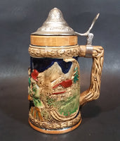 Early 1950s Gift Craft Japan Drinking Bavarian Friends Porcelain Lidded Beer Stein - Treasure Valley Antiques & Collectibles