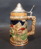 Early 1950s Gift Craft Japan Drinking Bavarian Friends Porcelain Lidded Beer Stein - Treasure Valley Antiques & Collectibles
