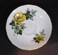 1959-1964 Queen Anne Bone China Yellow Roses and Teal Poppy Teacup Saucer 8520 - Treasure Valley Antiques & Collectibles