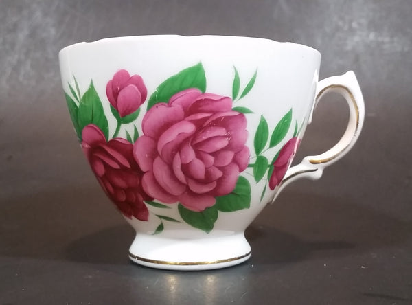 1950s Royal Vale Pink Roses & Leaves Bone China Teacup Gold Trim