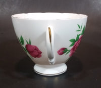 1950s Royal Vale Pink Roses & Leaves Bone China Teacup Gold Trim - Treasure Valley Antiques & Collectibles