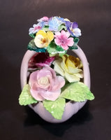 1950s Staffordshire FLORAL Bone China Mixed Flower Bouquet in Pink Basket - Treasure Valley Antiques & Collectibles