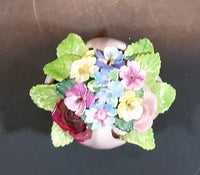 1950s Staffordshire FLORAL Bone China Mixed Flower Bouquet in Pink Basket