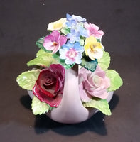 1950s Staffordshire FLORAL Bone China Mixed Flower Bouquet in Pink Basket - Treasure Valley Antiques & Collectibles