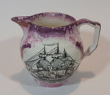c. 1840 Antique Sunderland Pink Lustreware Mottoware "Sailor's Fairwell" Ship Ewer Jug - Treasure Valley Antiques & Collectibles