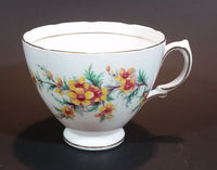 1950s Royal Vale Yellow Flowers & Ferns Bone China Teacup Gold Trim Pattern Number 6849 - Treasure Valley Antiques & Collectibles