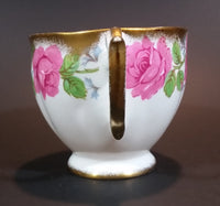 Early 1950s Queen Ann Fine Bone China England Pink Roses Flower Decor Gold Gilt Teacup Pattern Number 4673 - Treasure Valley Antiques & Collectibles