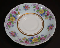 1939-1945 Colclough Bone China Longton England Baby Blue with Gold Trim Floral Pattern Teacup Saucer - Treasure Valley Antiques & Collectibles