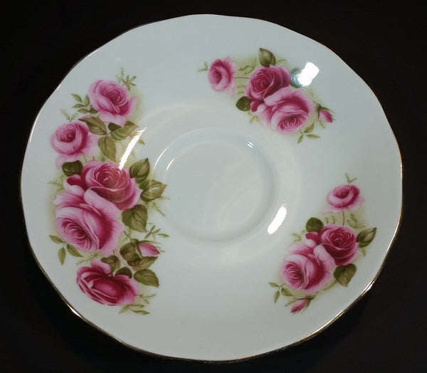 1959-1964 Queen Anne Bone China England Pink Roses Floral Pattern Gold Trim Teacup Saucer