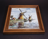 Rare 1960s Delft Blauw Holland Handpainted Colored Windmill, Cottage, and Shoreline Wooden Framed Ceramic Tile - Treasure Valley Antiques & Collectibles