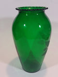Vintage 1950s Anchor Hocking Emerald Green Etched Flower and Leaves Glass Vase - Treasure Valley Antiques & Collectibles