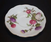 1950s Queen Anne Fine Bone China England Scottish "Dundee Thistle" Pink and Purple Floral Teacup Saucer