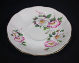 1960s Royal Albert Bone China England Pink and White Wild Rose Flower Pattern with Gold Trim Teacup Saucer