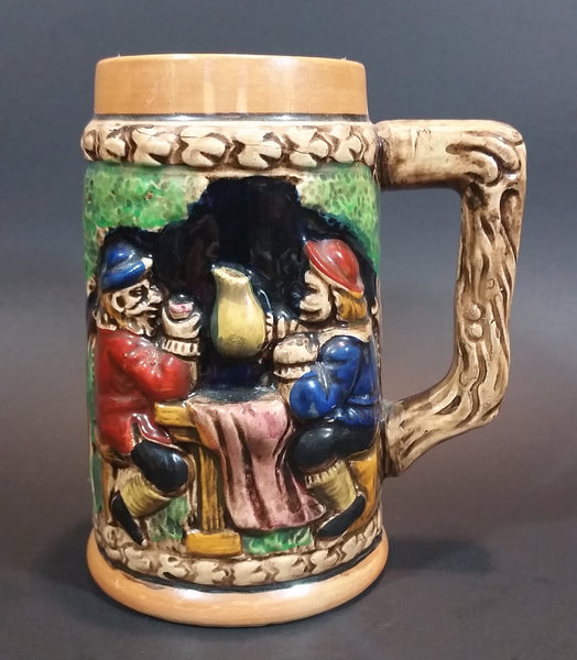 1950s Gift Craft Japan Bavarian Friends Sharing a Pitcher of Beer Porcelain Stein Numbered 384 - Treasure Valley Antiques & Collectibles