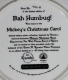 1993 Knowles Walt Disney "Bah Humbug!" "Mickey's Christmas Carol" Limited Edition Collector Plate