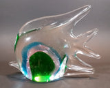 1970s Murano Italian Art Glass Clear Tropical Angelfish Paperweight with Green, Pink, and Blue Eye - Treasure Valley Antiques & Collectibles
