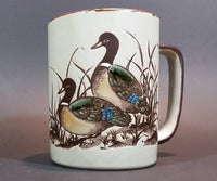 Vintage 1970s Otagiri Japan Mallard Ducks in Marshland and Flying Mug with Brown Trim - Treasure Valley Antiques & Collectibles