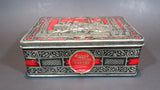 1950s Riley's Rum & Butter Toffee Medieval Hunting Scene Embossed Red Tin with Original Sticker