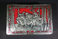 1950s Riley's Rum & Butter Toffee Medieval Hunting Scene Embossed Red Tin with Original Sticker - Treasure Valley Antiques & Collectibles