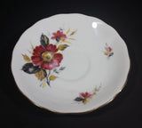 1959-1964 Queen Anne Bone China Ridgway Potteries England Red Yellow Floral Pattern Teacup Saucer