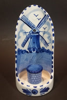 1984 D.A.I.C. Handpainted Delft Blue Windmills, Birds Decor with Brick Water Well Style Porcelain Wall Decor Candle Holder - Treasure Valley Antiques & Collectibles