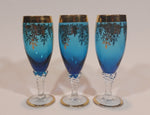 Stunning Vintage Set of 3 Blue with Gold Overlay Italian Colored Glass Champagne Glasses - Stemware - Treasure Valley Antiques & Collectibles