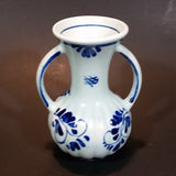Vintage Delfts Blauw Hand Painted Blue and White Flower Decor Double Handled 4" Vase - Treasure Valley Antiques & Collectibles