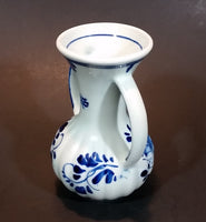Vintage Delfts Blauw Hand Painted Blue and White Flower Decor Double Handled 4" Vase - Treasure Valley Antiques & Collectibles