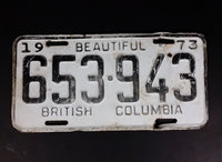 Vintage 1973 Beautiful British Columbia White with Black Letters Vehicle License Plate - Treasure Valley Antiques & Collectibles