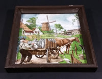 1980s Royal Mosa Ter Steege bv Dutch Milk Dairy Farmer Loading Milk on Horse Drawn Cart Framed Tile - Treasure Valley Antiques & Collectibles