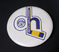 1980s Loretteville Hockey Quebec Canada Blue and Yellow Button Pin - Treasure Valley Antiques & Collectibles