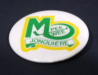 1980s Jonquiere Quebec Canada Pee Wee Hockey Green and Yellow Round Button Pin - Treasure Valley Antiques & Collectibles