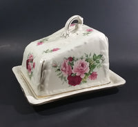 Antique Staffordshire England Pink Roses Flower Decorated Large Cheese Keeper - Treasure Valley Antiques & Collectibles