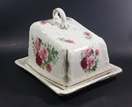 Antique Staffordshire England Pink Roses Flower Decorated Large Cheese Keeper - Treasure Valley Antiques & Collectibles