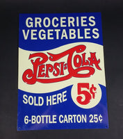 Vintage Style Pepsi-Cola Sold Here 5¢ 6-Bottle Carton 25¢ Groceries Vegetables Embossed Tin Sign - Reproduction - Treasure Valley Antiques & Collectibles