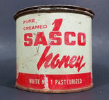 1940s Sasco Honey 2 Lb Tin Pail FULL UNOPENED - Saskatchewan Honey Company Tisdale, Saskatchewan - Treasure Valley Antiques & Collectibles