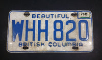1978 Beautiful British Columbia White with Blue Letters Vehicle License Plate WHH 820