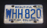 1978 Beautiful British Columbia White with Blue Letters Vehicle License Plate WHH 820 - Treasure Valley Antiques & Collectibles