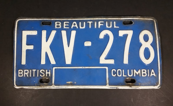 Early 1980s Beautiful British Columbia Blue with White Letters Vehicle License Plate - Treasure Valley Antiques & Collectibles