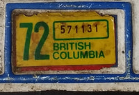 1972 Beautiful British Columbia White with Blue Letters Vehicle License Plate - Treasure Valley Antiques & Collectibles