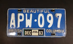 1983 Beautiful British Columbia Blue with White Letters Vehicle License Plate - Treasure Valley Antiques & Collectibles